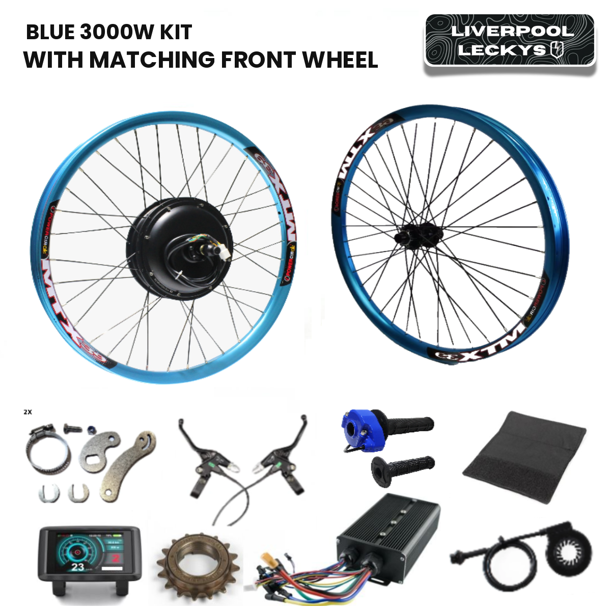 Blue 3000w 27.5" 29" Ebike Conversion Kit With Matching Front Wheel