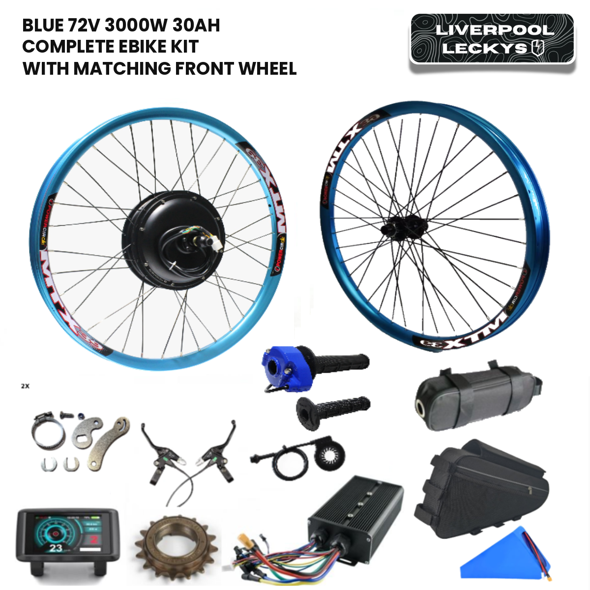 Blue 72v 3000W 30ah Complete Ebike Kit With Matching Front Wheel