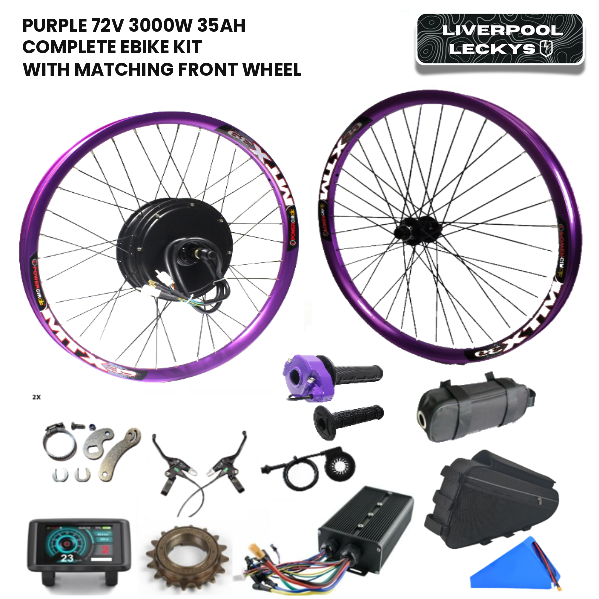 Purple 72v 3000W 35ah Complete Ebike Kit With Matching Front Wheel