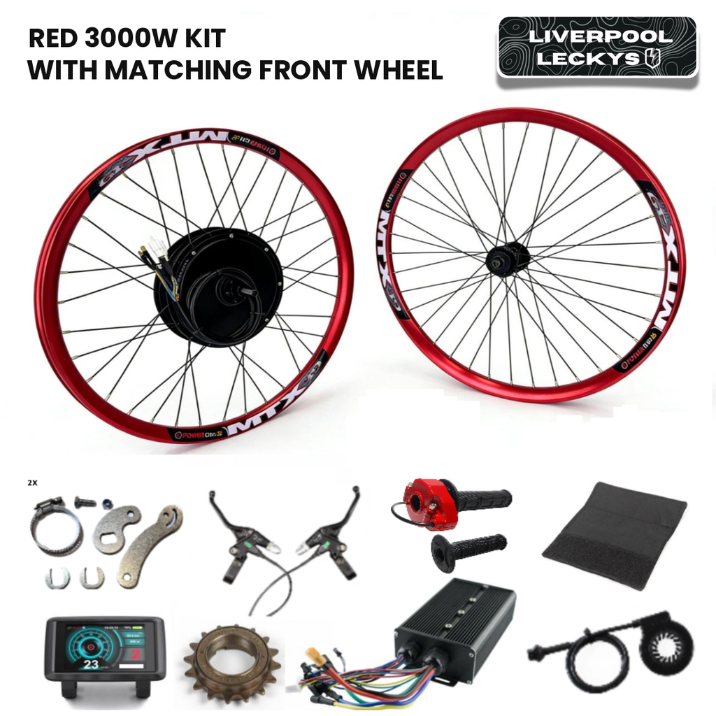 Red 3000w 27.5" 29" Ebike Conversion Kit With Matching Front Wheel