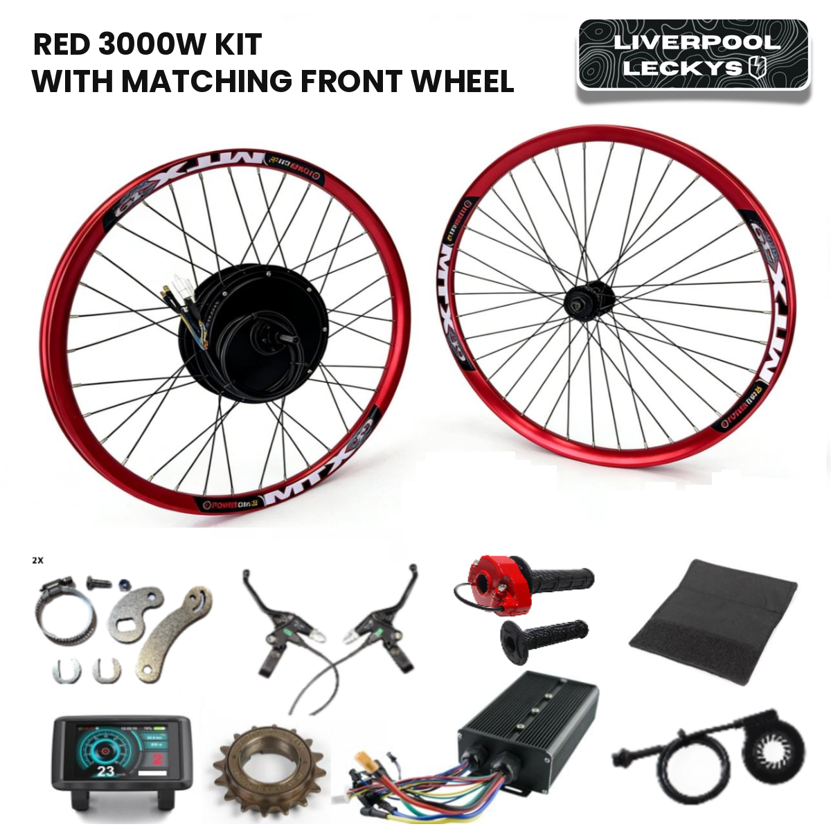 Red 3000w 27.5" 29" Ebike Conversion Kit With Matching Front Wheel