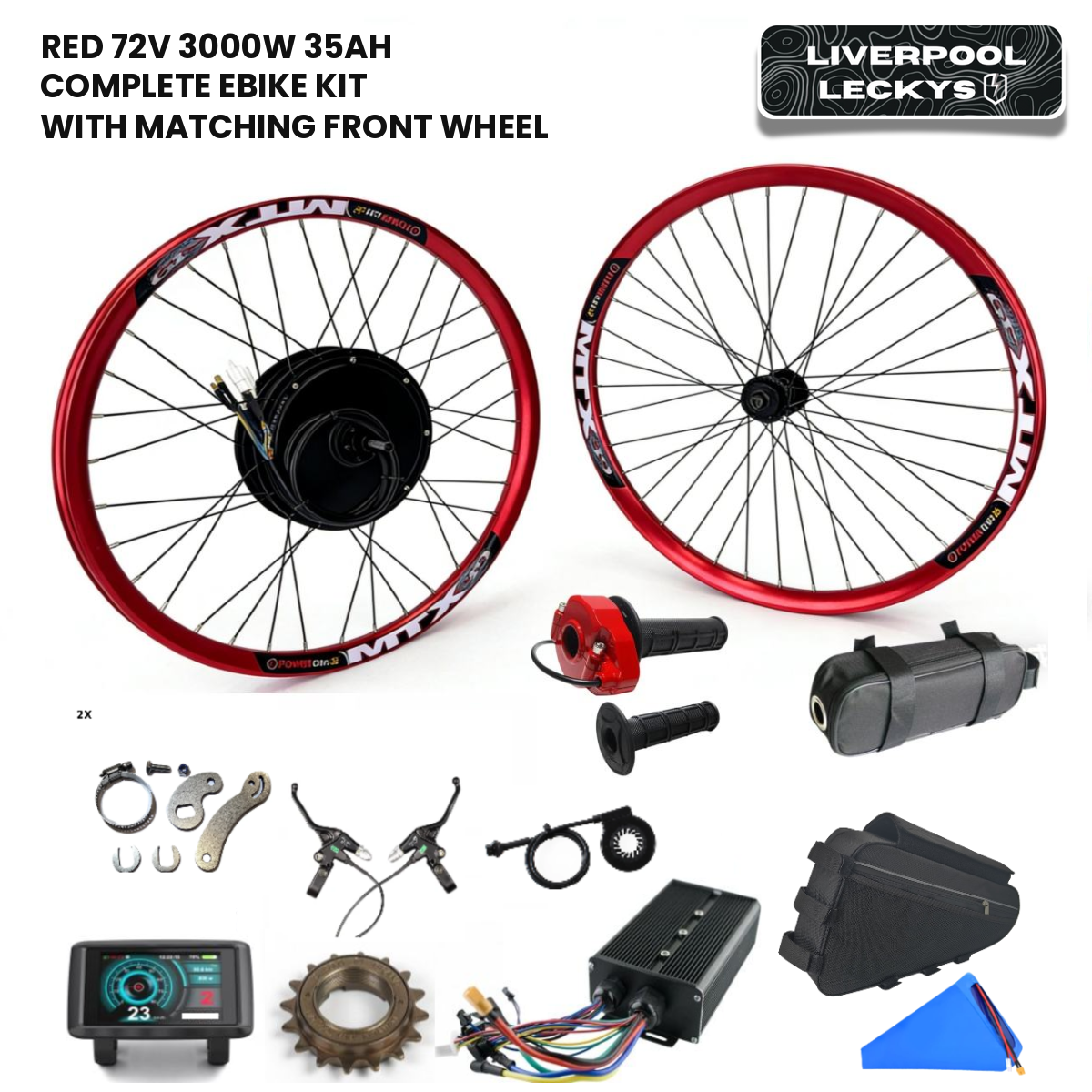 Red 72v 3000W 35ah Complete Ebike Kit With Matching Front Wheel